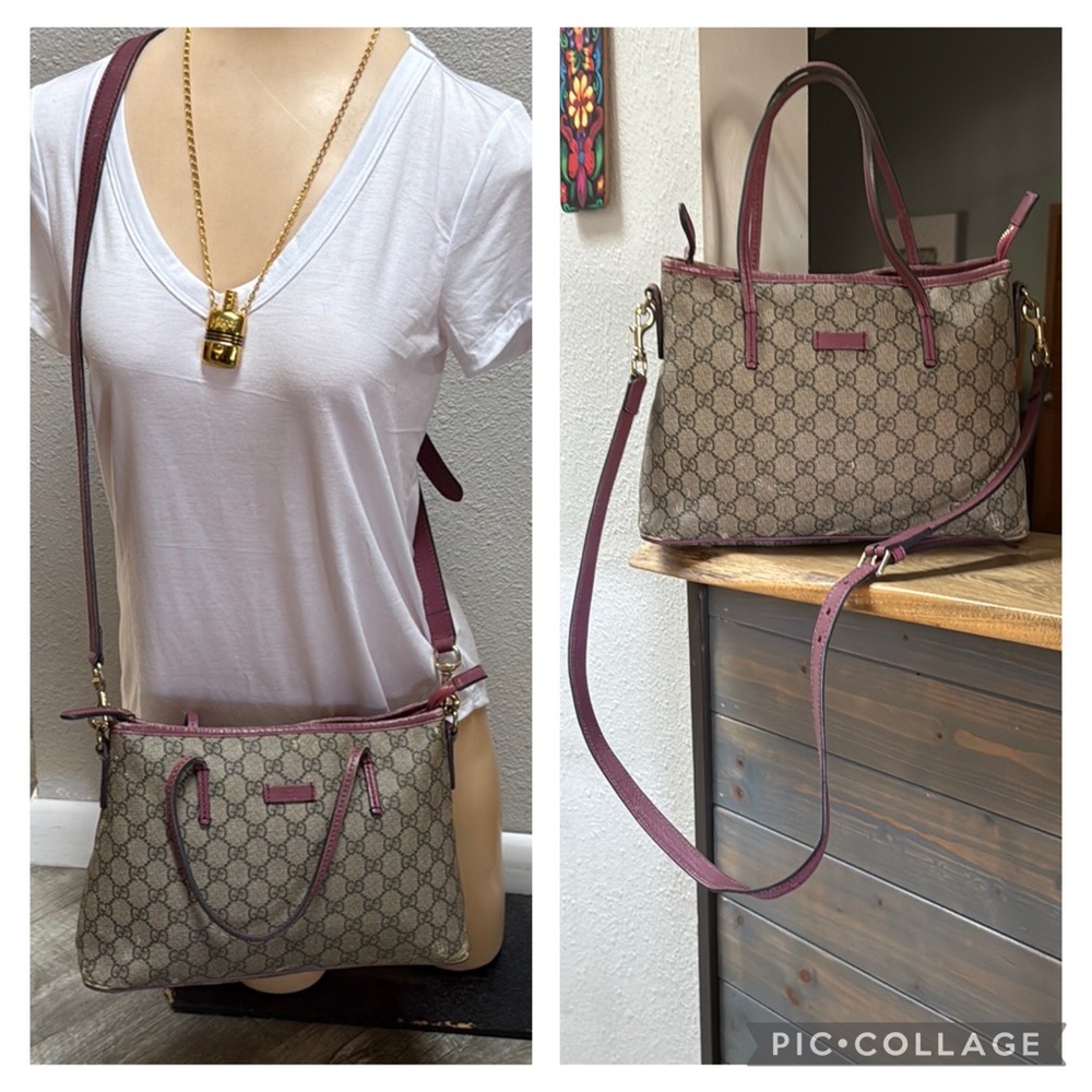 Authentic Gucci GG Monogram Mauve & Brown Two-Way Crossbody Bag
